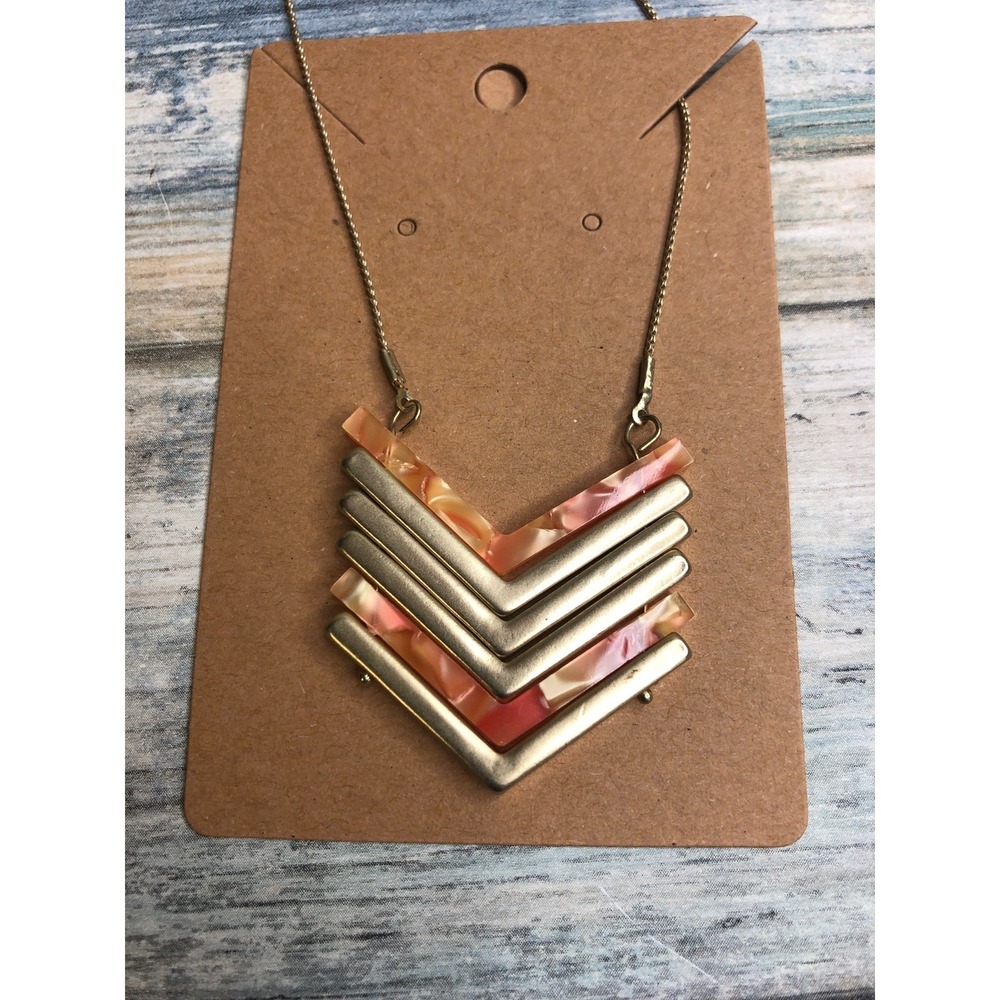 Loft Outlet Chevron Necklace Adjustable 32" Chain Marbled acrylic Gold Tone NWT